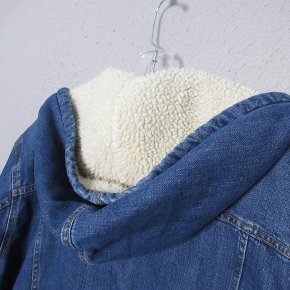 GAP Denim Jacket Womens Small Blue Sherpa Lined Hooded Jean Trucker Crop Grunge - Picture 9 of 10